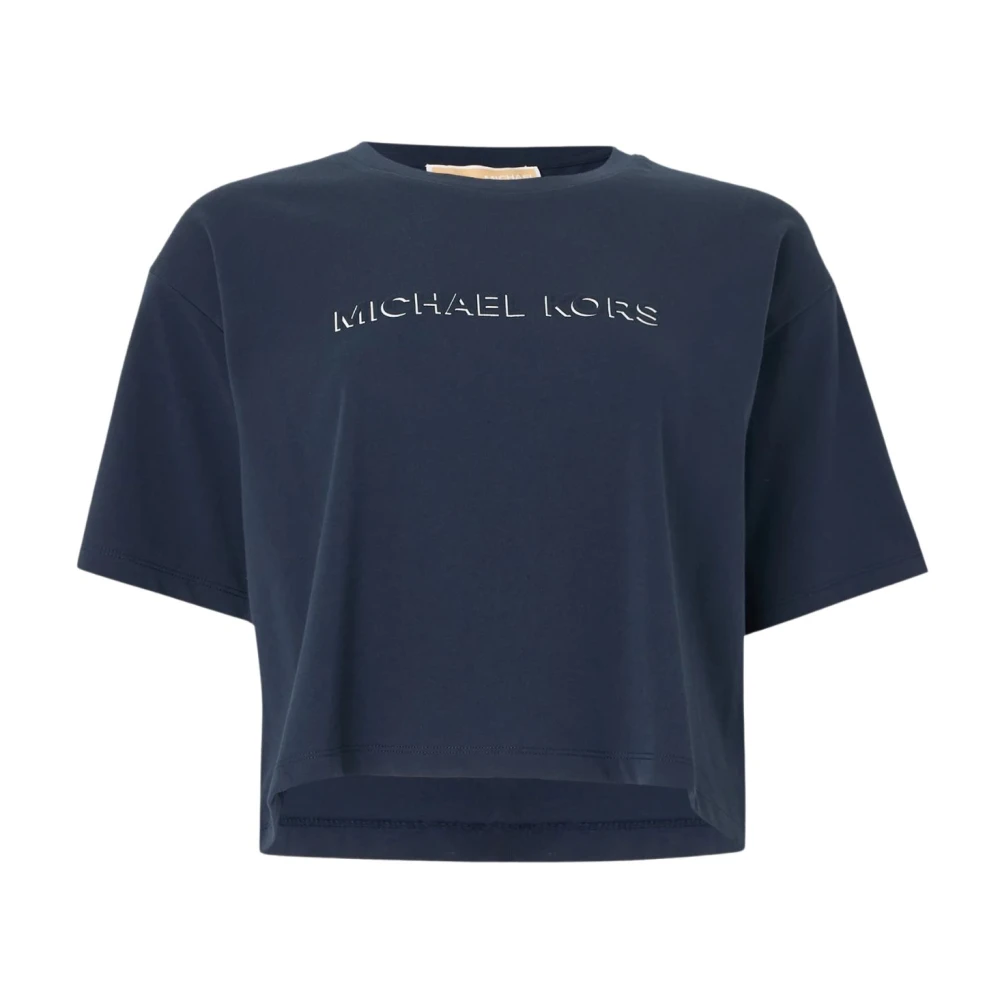Michael Kors Women's Blue T-Shirts, Xs, Logo Embossed Cotton T-Shirt