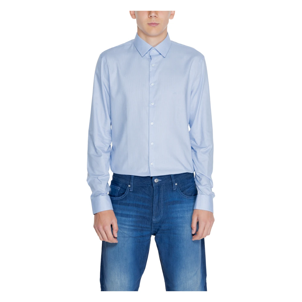 Calvin Klein Blauw Geruite Overhemd Lange Mouw Mannen Blue Heren