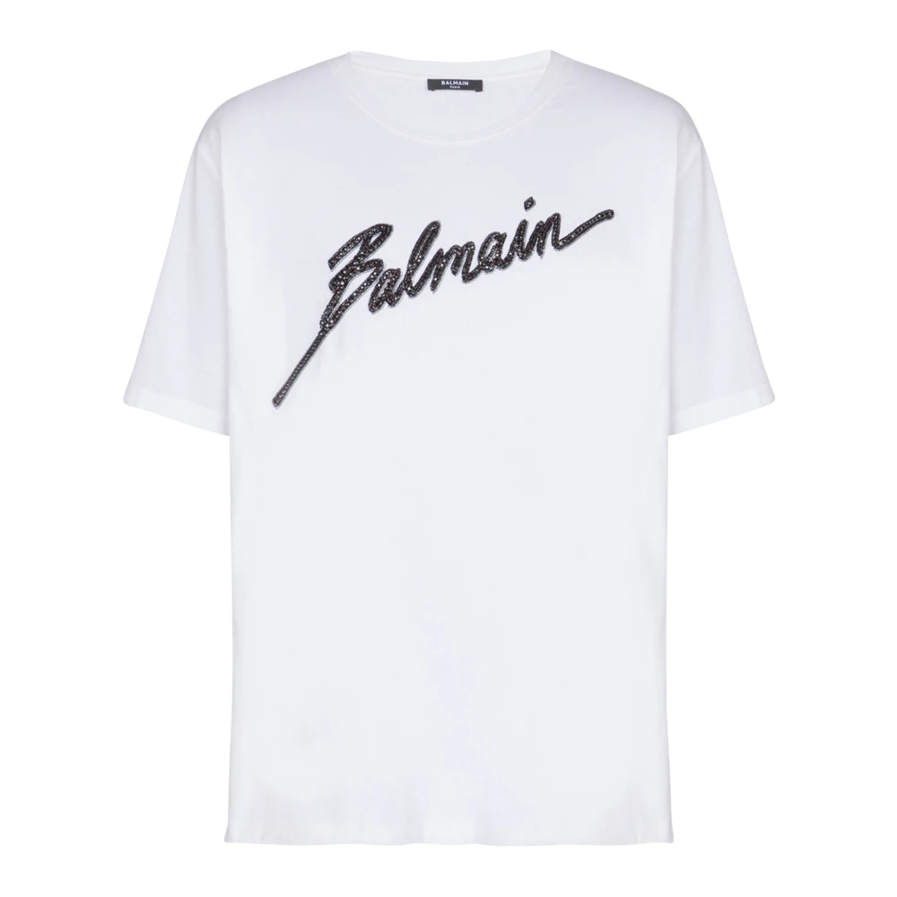 Balmain Geborduurd letter T-shirt White Heren