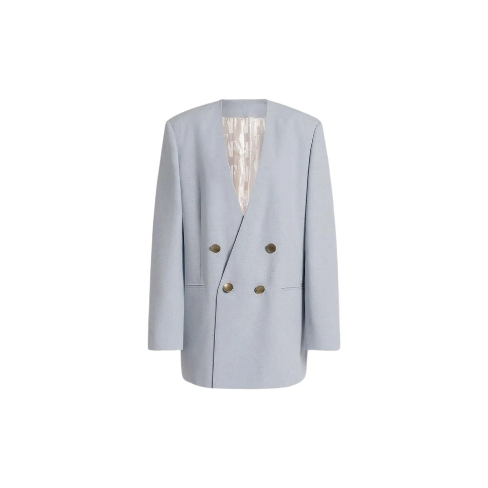 Alberta Ferretti Women's Blue Double-Breasted Jacket With Gold Buttons - Blazers - L - Jackets