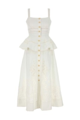 beige-peplum-waist-flared-skirt-dress