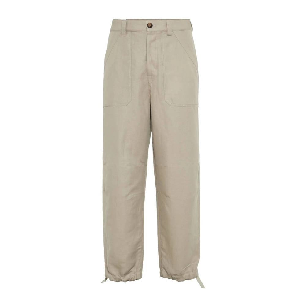BRUNELLO CUCINELLI Beige Broek Knoopsluiting Zakken Riemlussen Beige Heren
