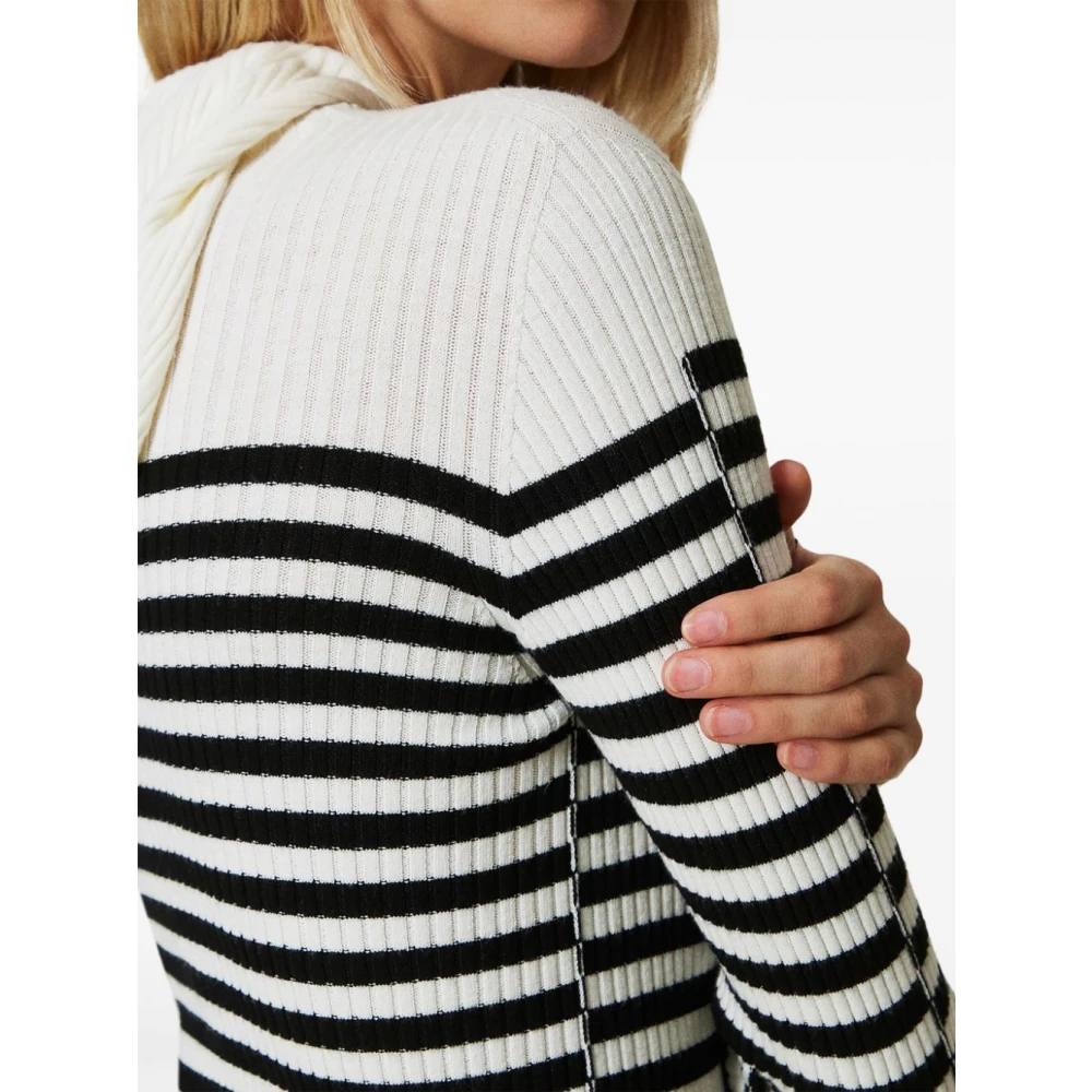 Twinset Gestreepte gebreide hoodies White Dames