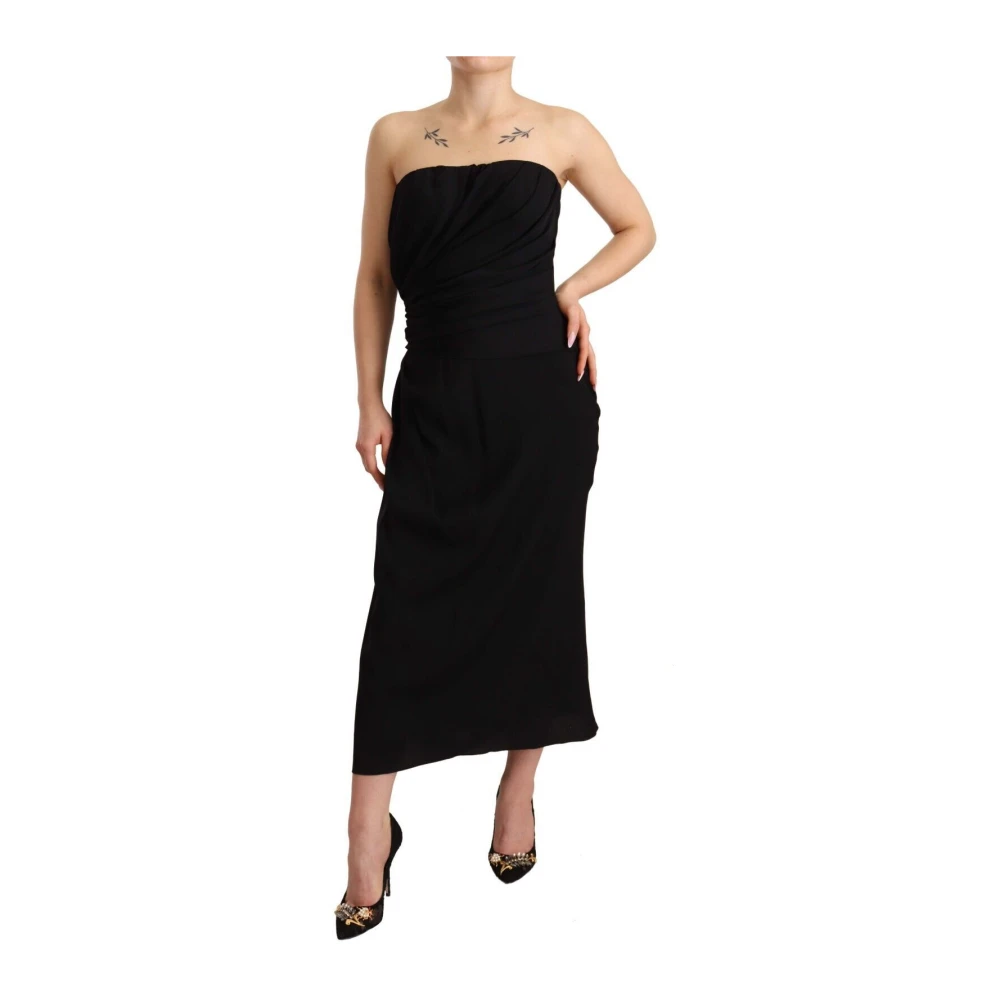 Dolce & Gabbana Women's Black Midi Suit Strapless Sheath Midi Dress