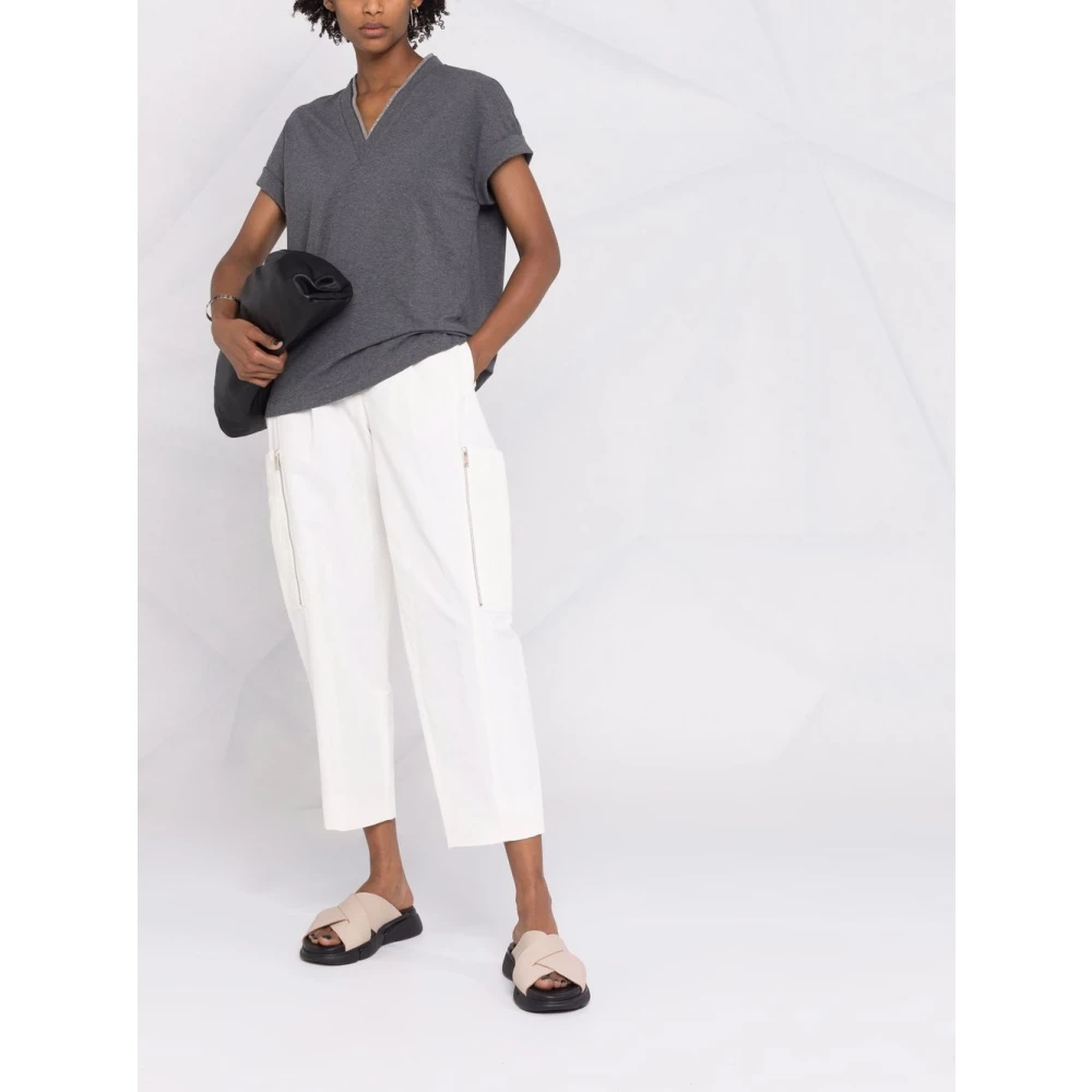BRUNELLO CUCINELLI Donkergrijze V-hals trui Gray Dames