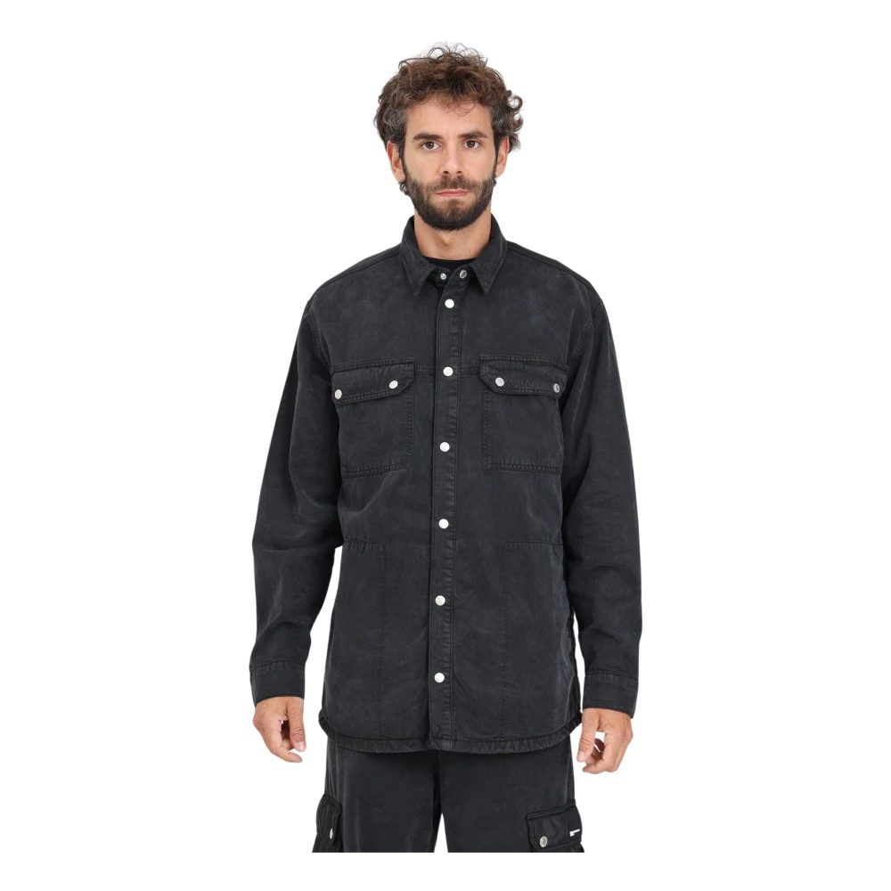 Karl Lagerfeld Zwarte Denim Jas Hybride Stijl Black Heren