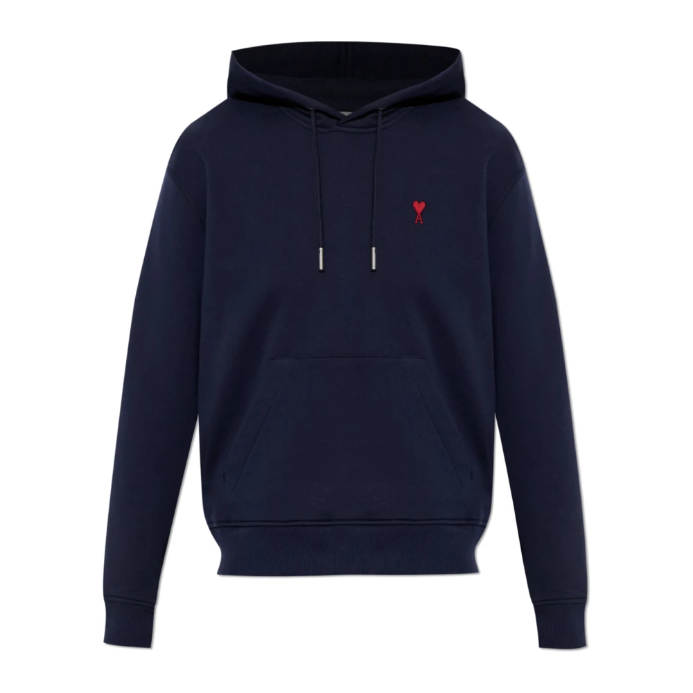 Ami Paris Kvinno Blå Sweatshirts & Hoodies Dam, Xs, Bomull, Sweatshirt Med Broderad Logotyp