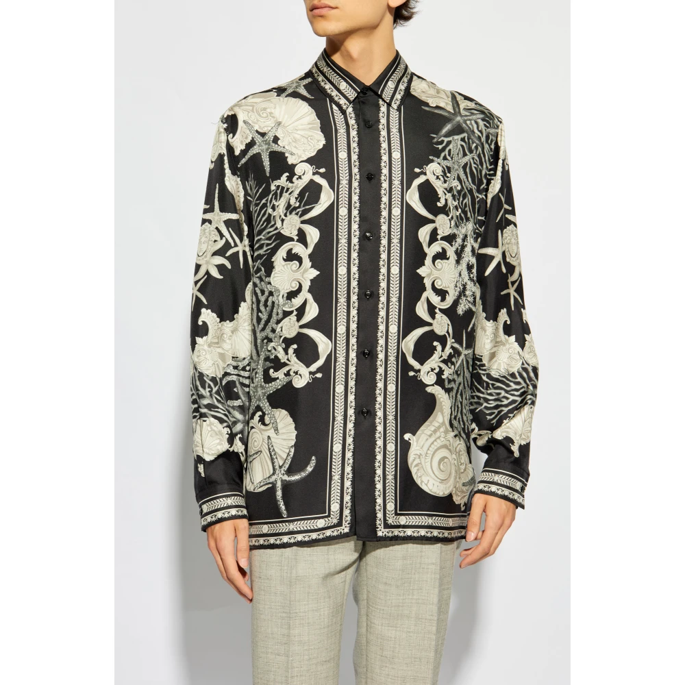 Versace Shirt met 'Barocco Sea' Print Black Heren