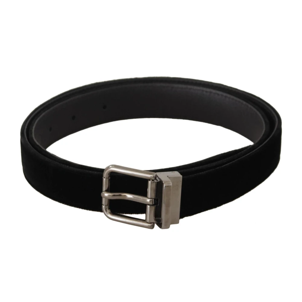 Dolce & Gabbana Men's Black Engraved Metal Buckle Velvet Belt - Belts - One Size- Accessories