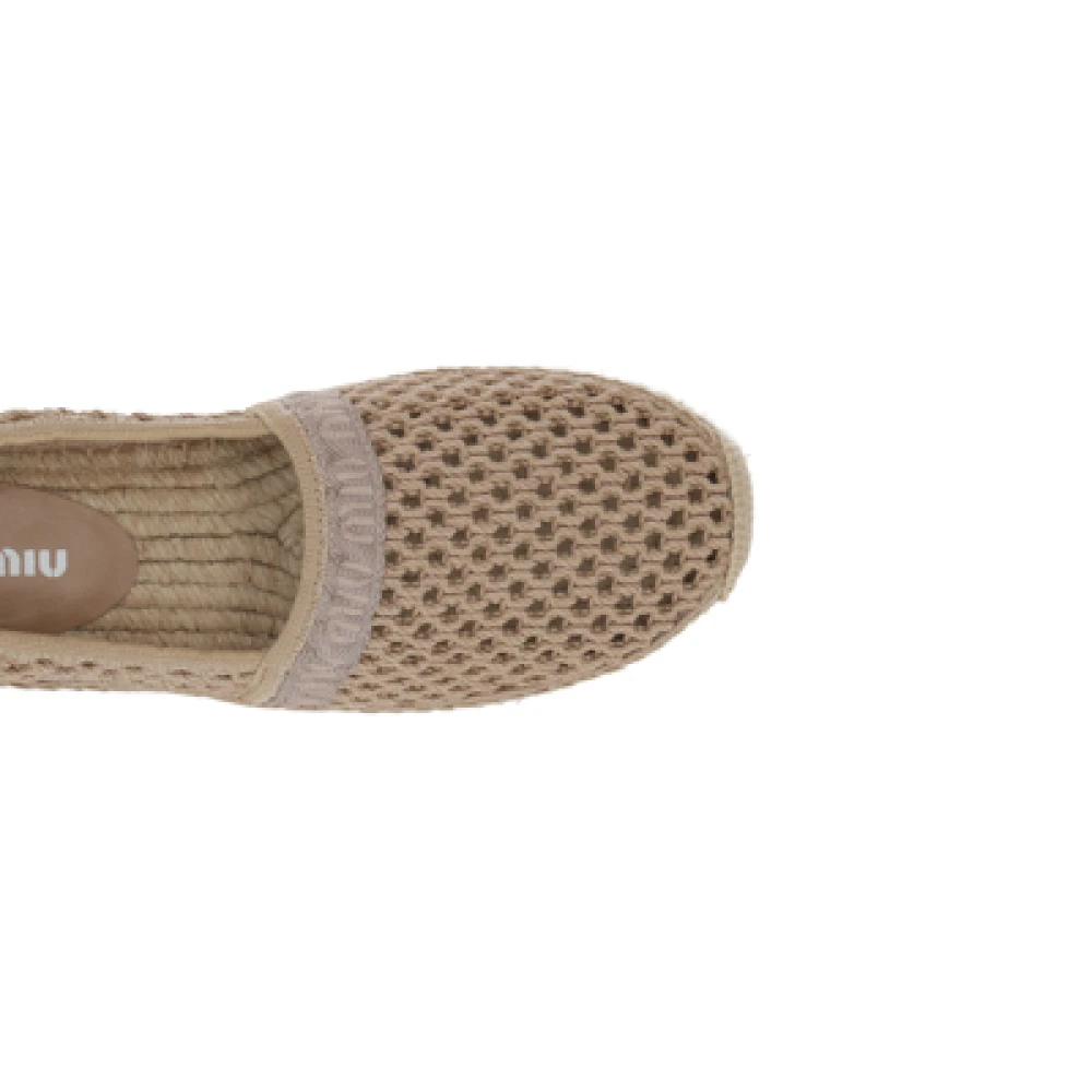 Miu Beige Gehaakte Espadrilles met Tonaal Logo Borduursel Beige Dames