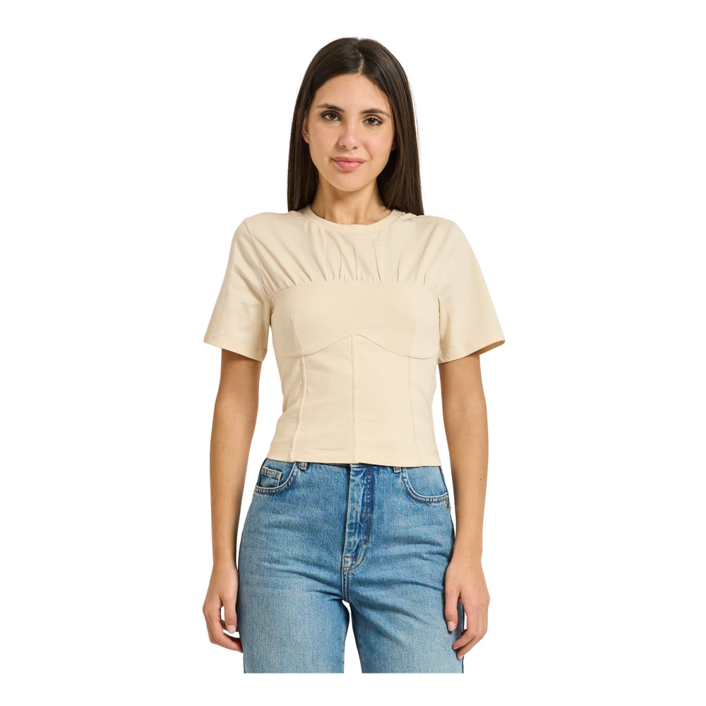 Patrizia Pepe Femme Beige - Cotton Bustier T-Shirt - Tops - Taille: 40 Fr