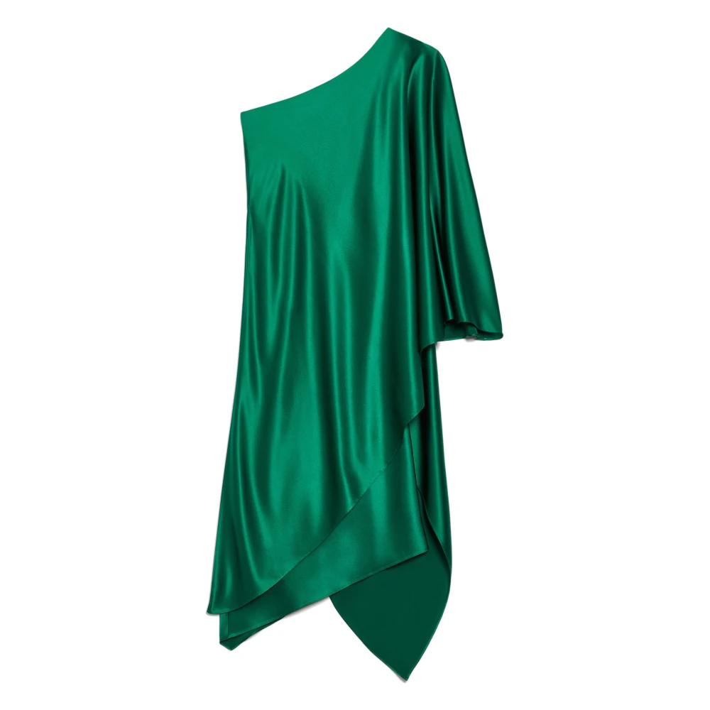 Max Mara Groene One Shoulder Midi Jurk met Mantel Detail Green Dames