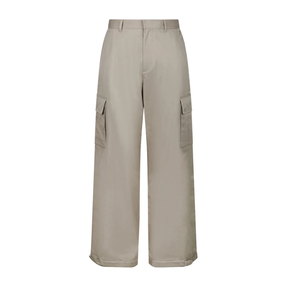 Off White Men's Beige Wide Trousers, S, Cargo Trousers With Embroidered Logo