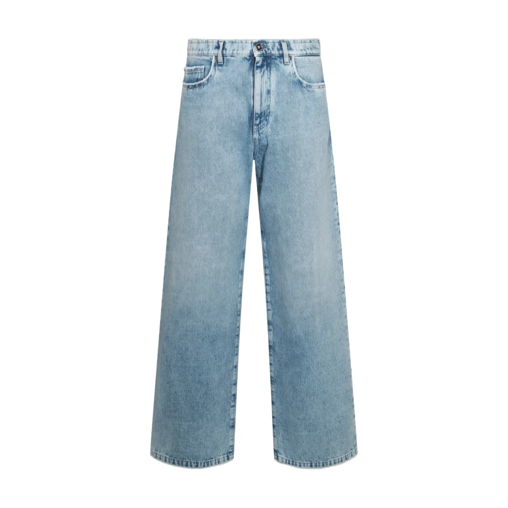 Versace Blauwe Straight Jeans met Logo Details Blue Heren