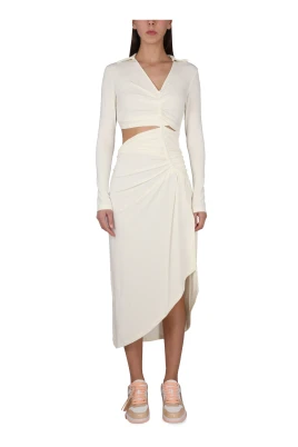 Vi-Crepe Draped Midi Dress