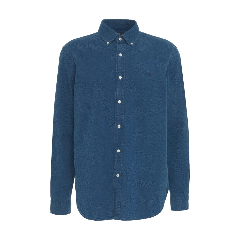Polo Ralph Lauren Blauwe Textuur Denim Overhemd Blue Heren
