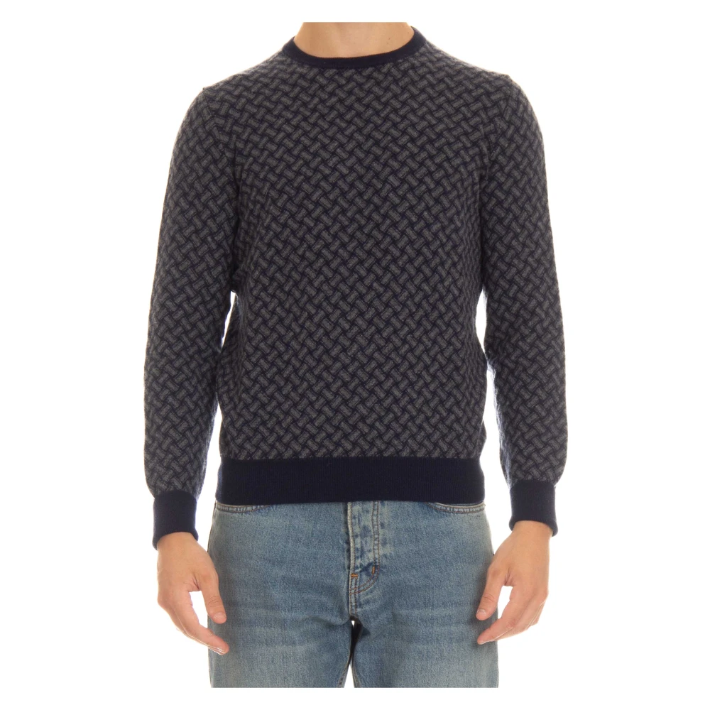 Drumohr Blauwe Cashmere Trui Koekjes Patroon Blue Heren