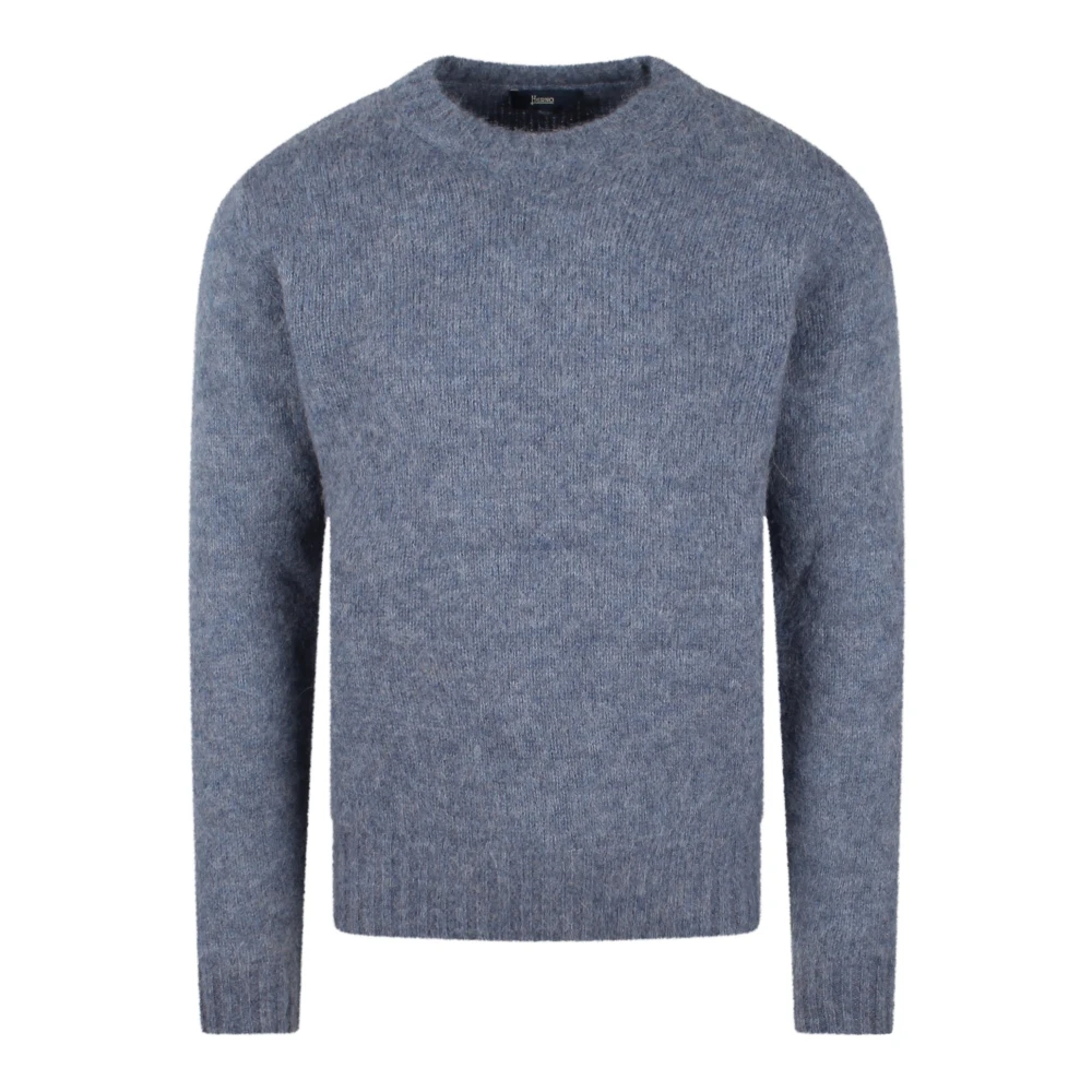 Herno Alpaca Trui met Ronde Hals Blue Heren