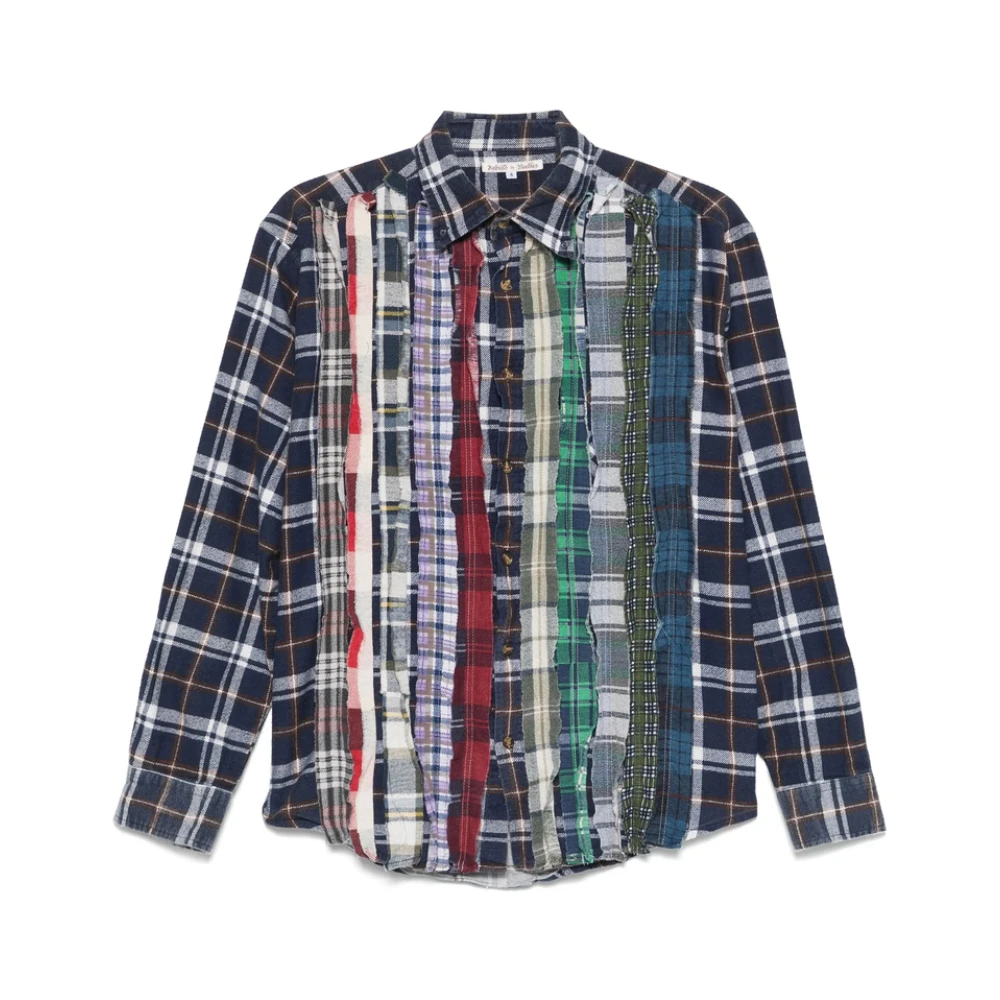 Needles Navy Blue Overhemd met Patchwork Multicolor Heren
