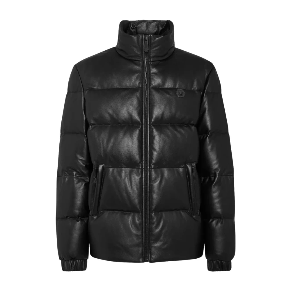 Philipp Plein Zwarte leren donsjack Black Heren