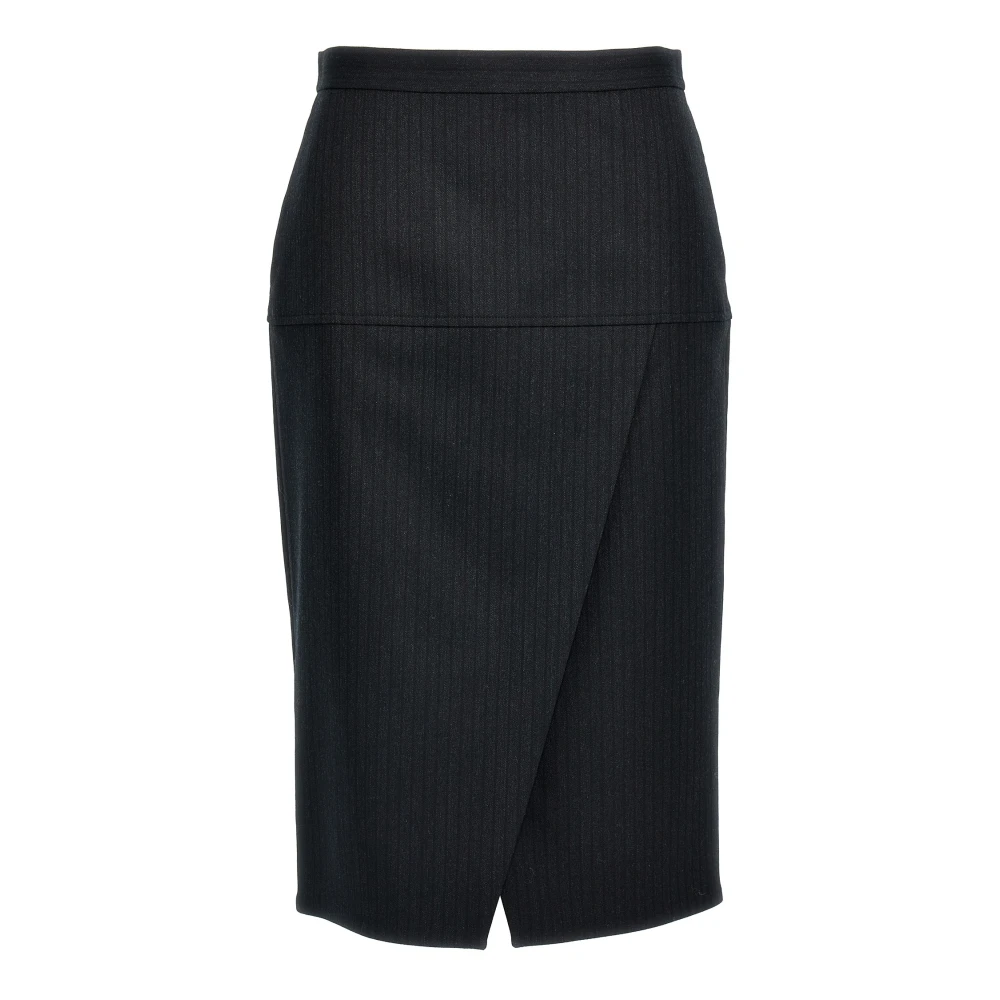 Fendi Women's Gray Midi Skirts, S, Pinstriped Wool Skirt