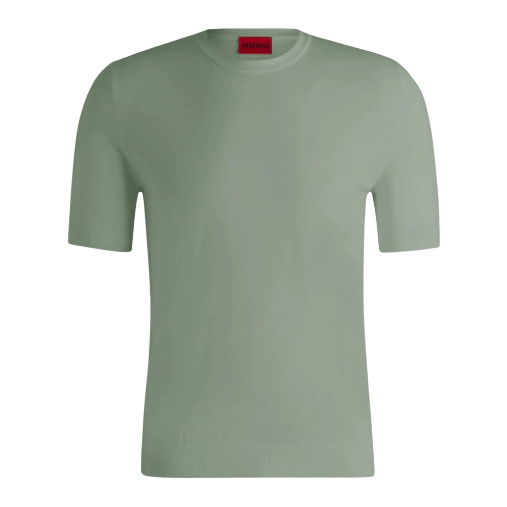 Hugo Men's Green Viscose-Blend Jumper - Round-Neck Knitwear - S - Knitwear