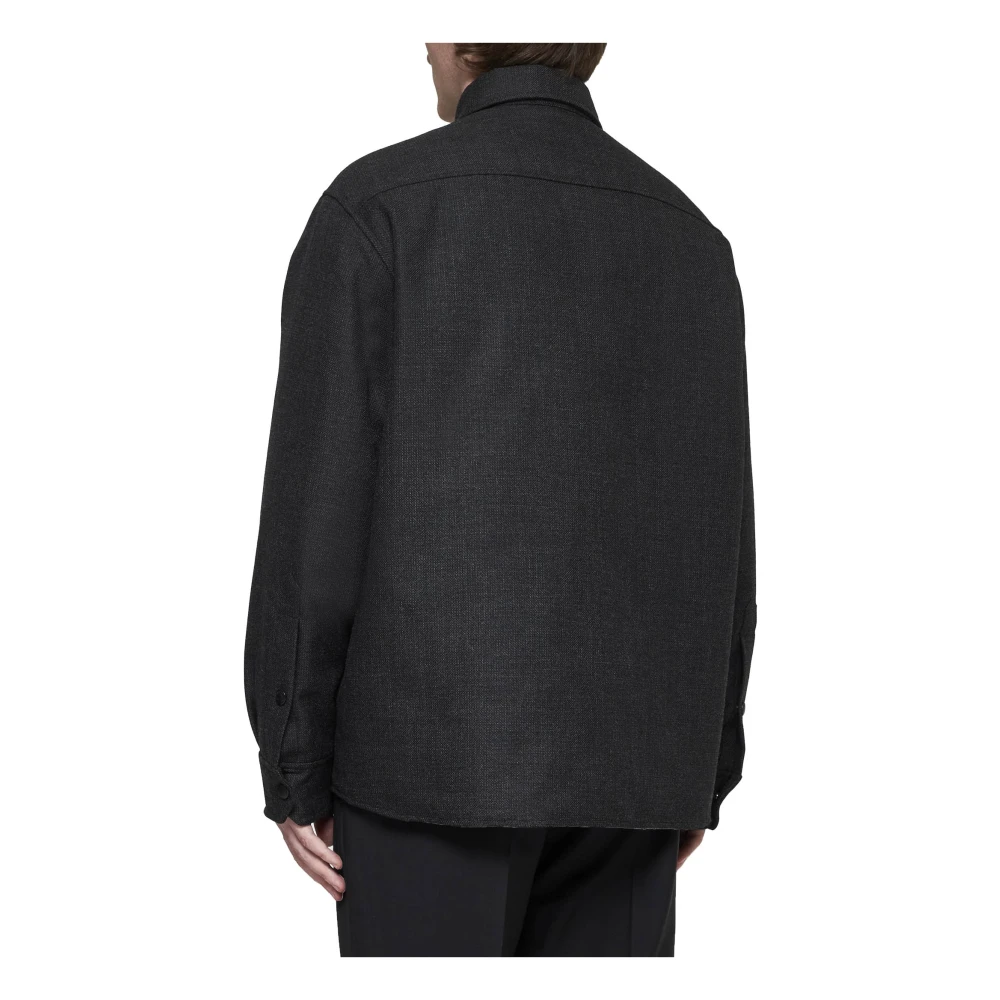 Valentino Houtskool Grijs Wol Overhemd Black Heren