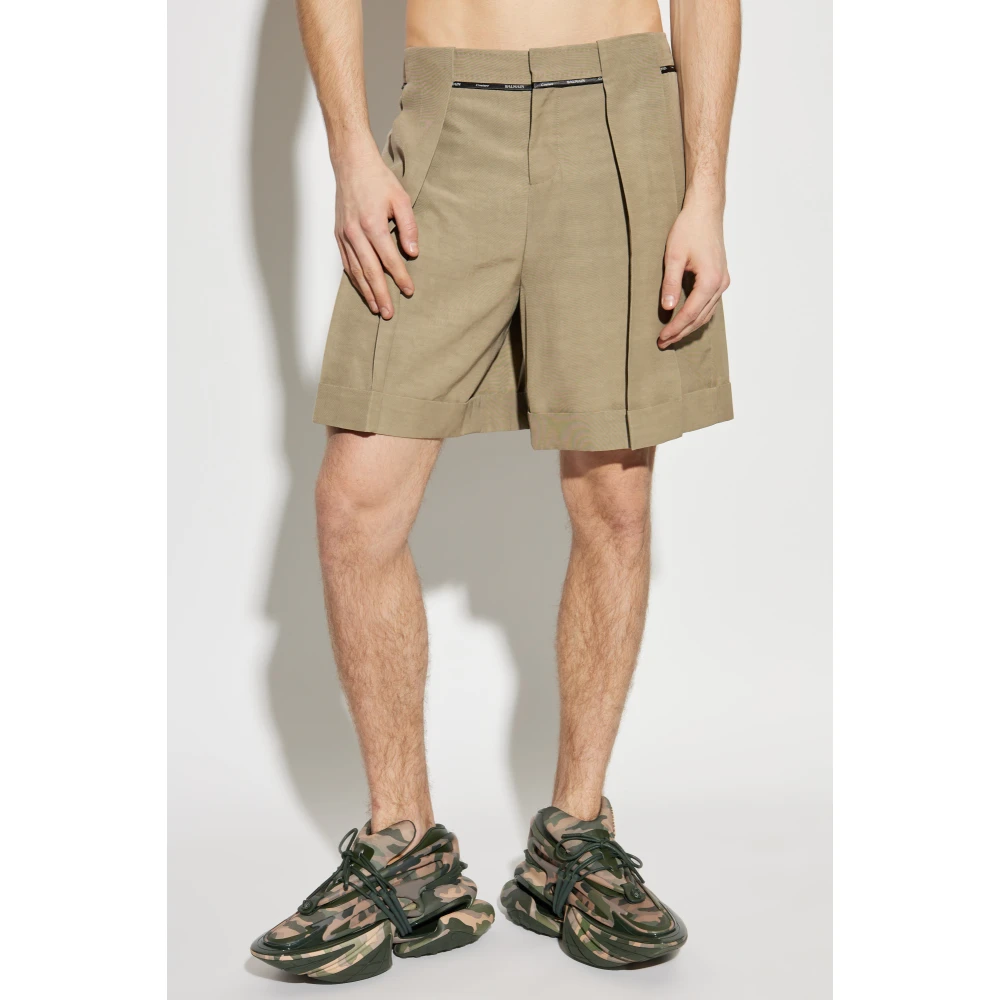 Balmain Geplooide shorts Beige Heren