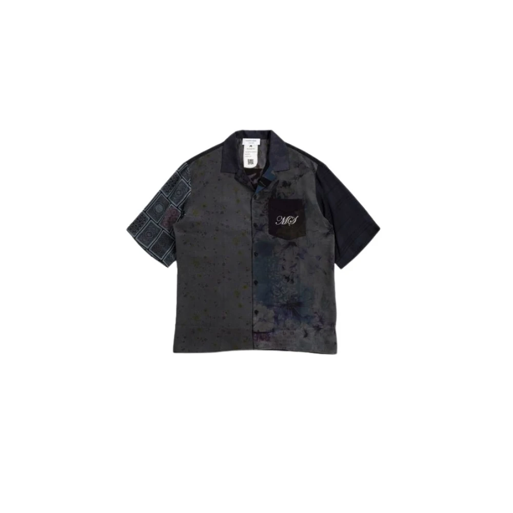 Marine Serre Zijden Bowling Shirt met Geborduurd Logo Gray Heren