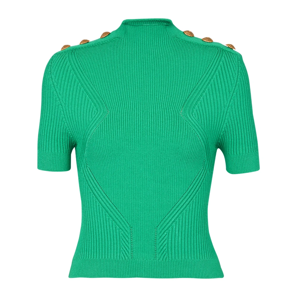 Balmain Groene Shirt met Funnelhals en Leeuwenknoop Green Dames