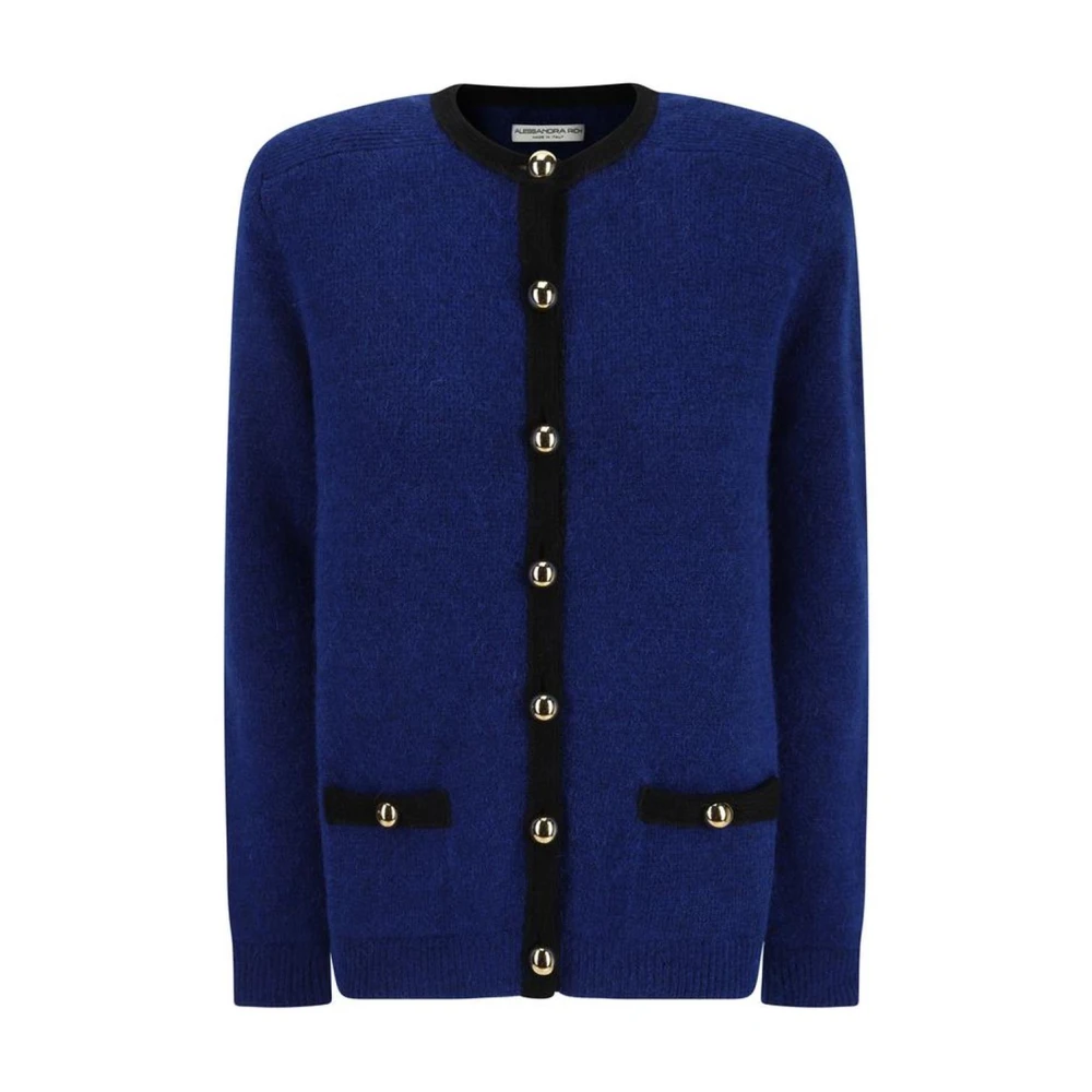 Alessandra Rich Alpaca Cardigan met Ribboorden Blue Dames