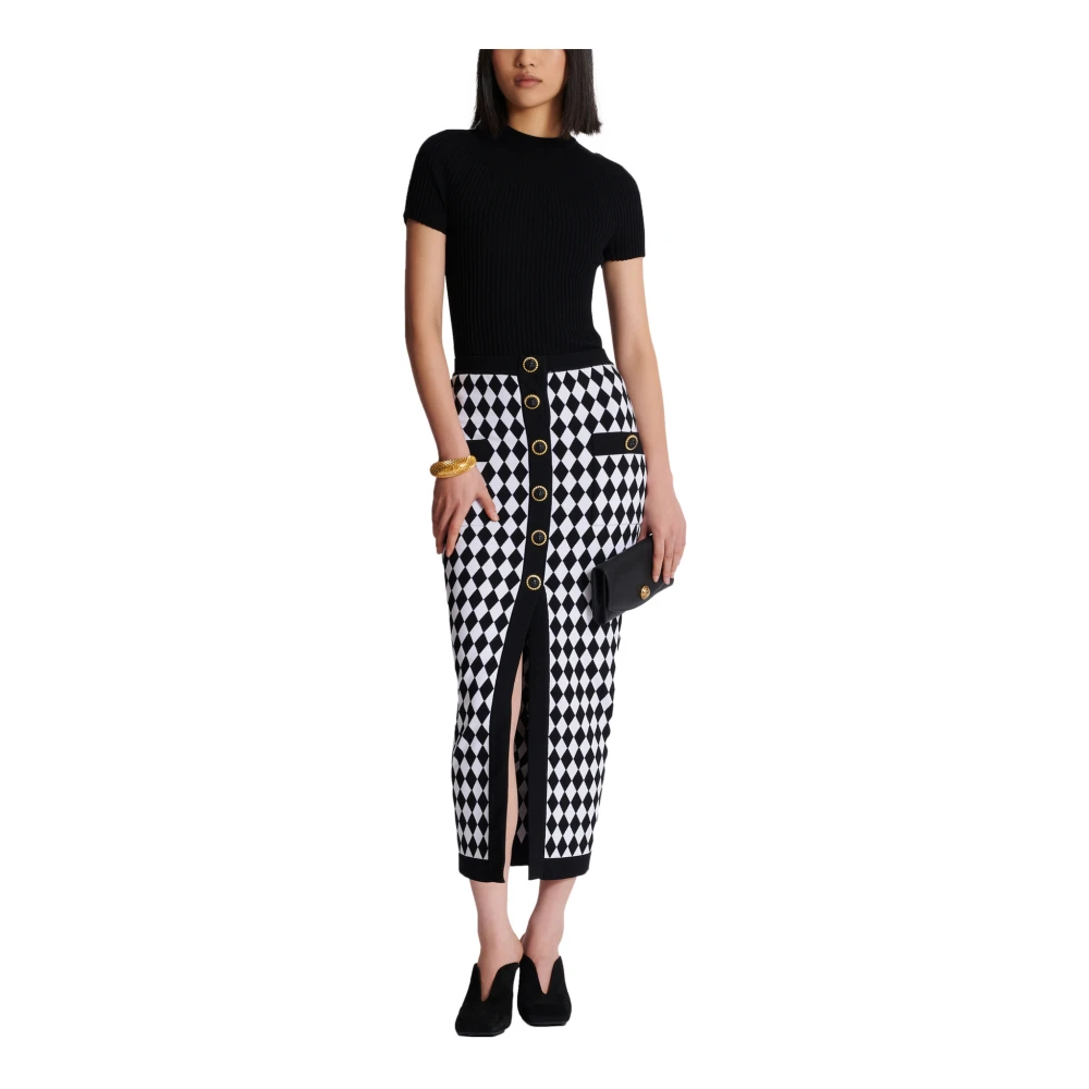 Balmain Diamant jacquard midi rok Black Dames