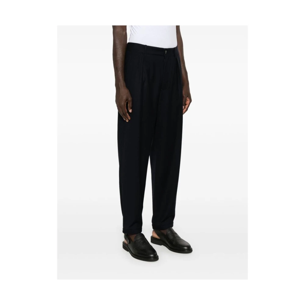 Giorgio Armani Middernachtblauwe Wol Tapered Broek Blue Heren