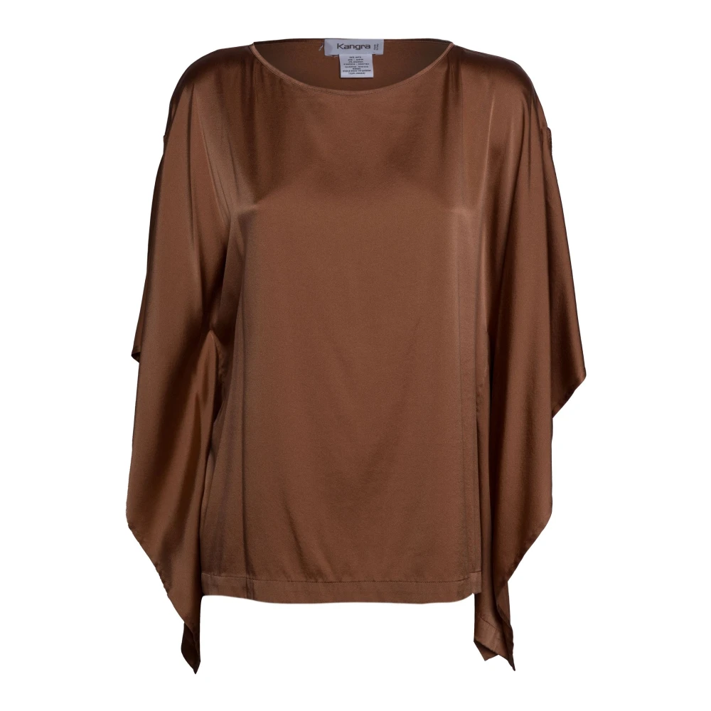 Kangra Women's Brown Blouses, M, Wide Round-Neck Blouse