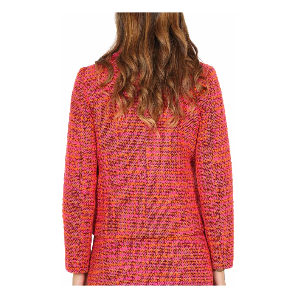 Liu Jo Korte Bouclé Blazer Fuchsia Franje Randen Red Dames