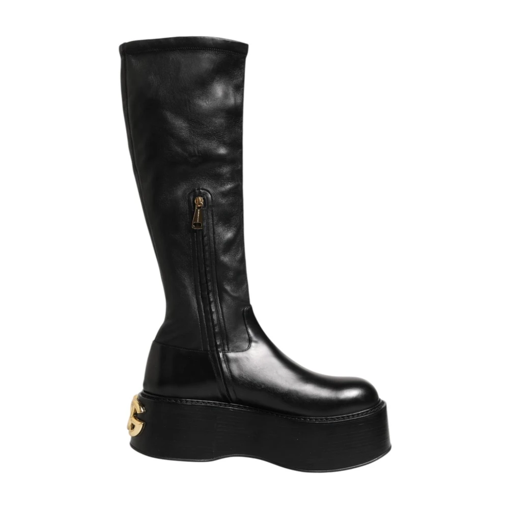Dolce & Gabbana Men's Black Logo Plaque Calf Boots