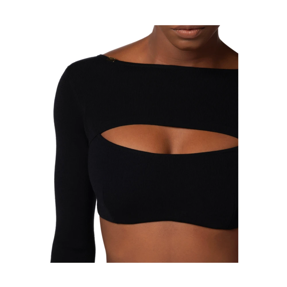 Elisabetta Franchi Zwarte Cropped Sweater met Cut Out Black Dames