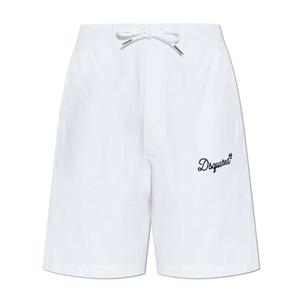 Dsquared2 White Casual Shorts, Male, Xl, Cotton Shorts With Embroidered Logo