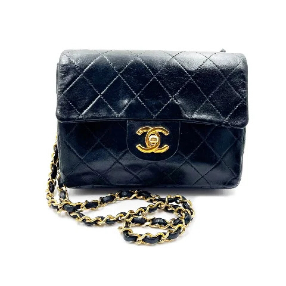 Vintage Classic Zwarte Mini Crossbody Schoudertas Chanel Vintage