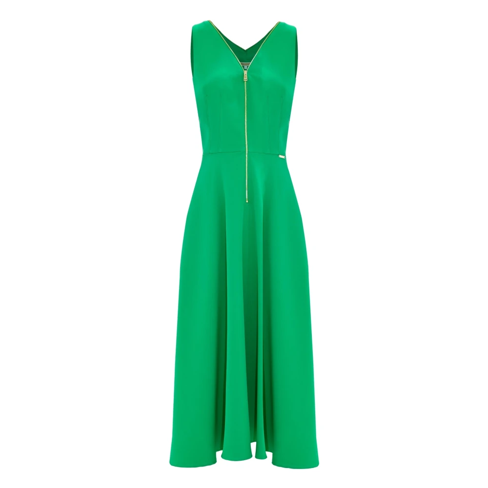 Kocca Lange jurk met volle rok en metalen rits Green Dames