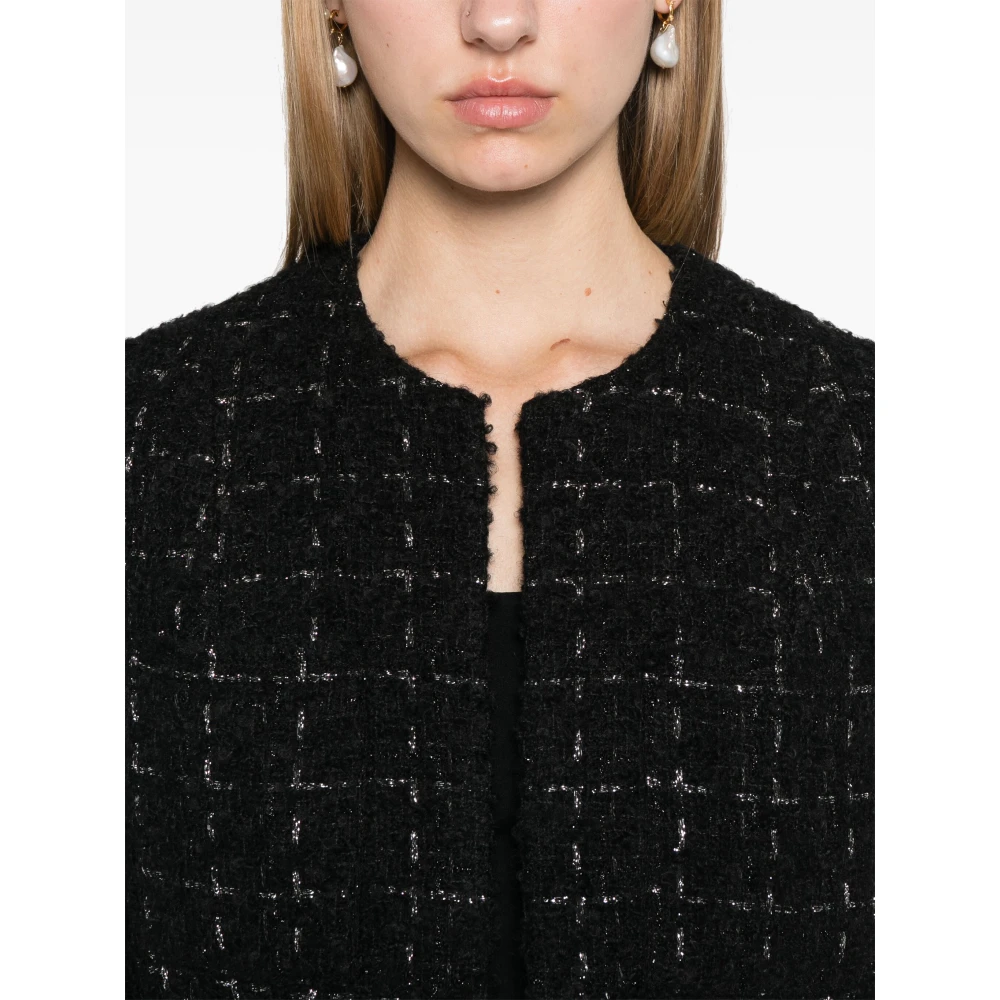 IRO Metallic Bouclé Tweed Open Front Jas Black Dames