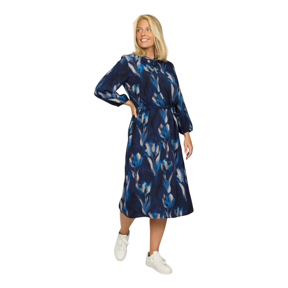 2-Biz Ademhalende Midi Jurk met Bloemprint Blue Dames