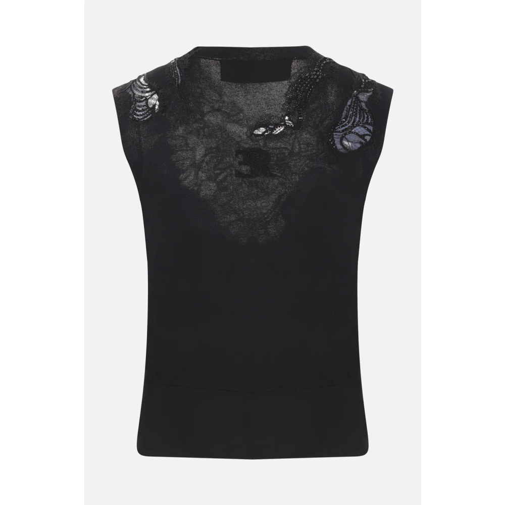 Ermanno Scervino Zwarte Mouwloze Gebreide Top met Kralen Kant Black Dames