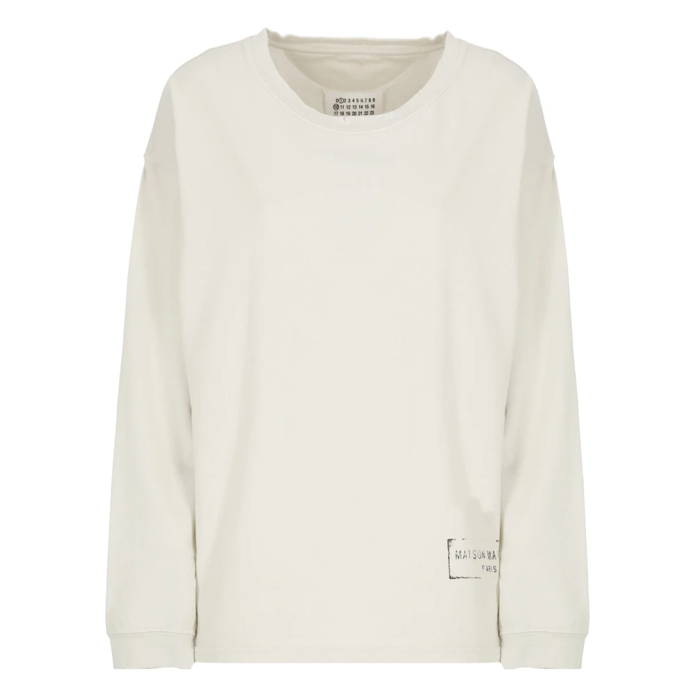 Maison Margiela Contrasterend Logo Katoenen T-shirt Ivoor Beige Dames