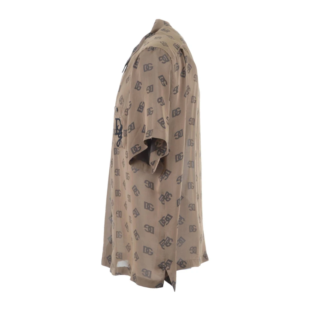 Dolce & Gabbana Heren Logoprint Korte Mouw Overhemd Brown Heren