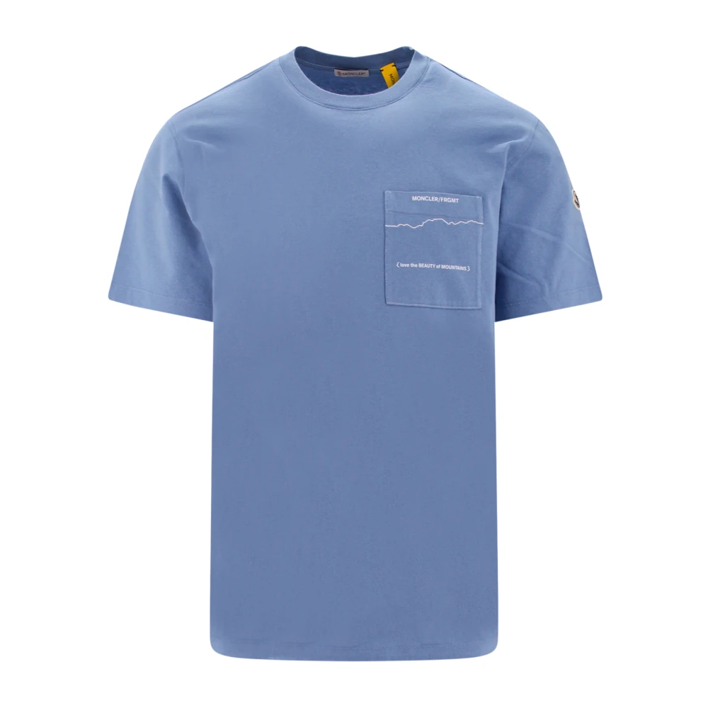 Moncler Blauw Katoenen T-Shirt met Voor- en Achterprint Blue Heren