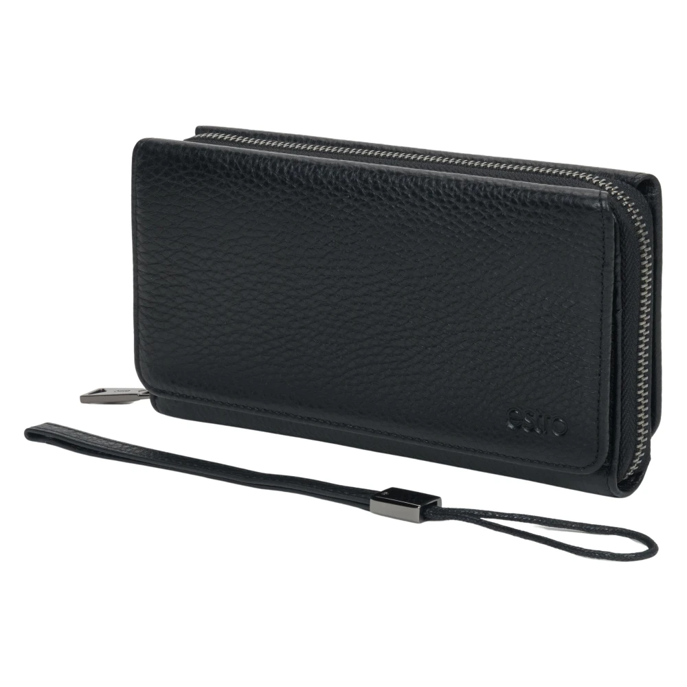 Estro Men's Black Wallets & Cardholders, One Size, Large Wallet In Genuine Leather With Strap