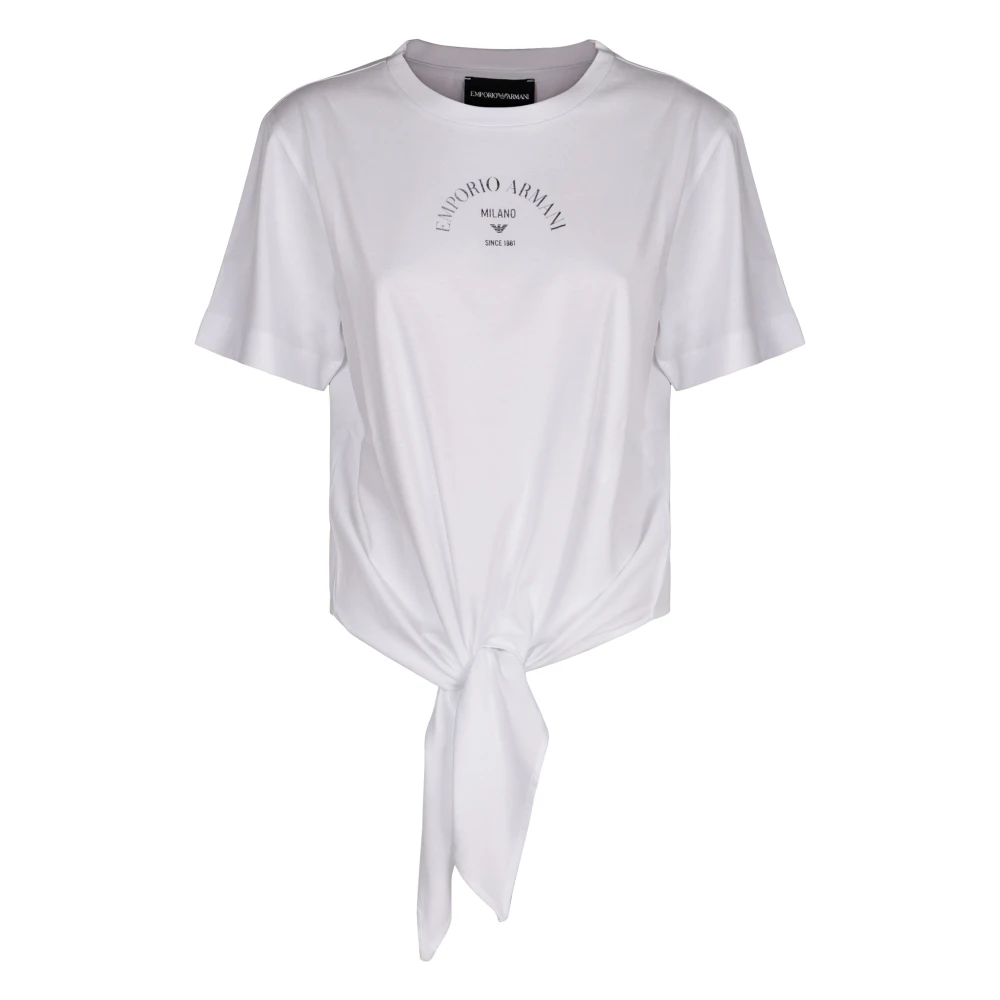 Emporio Armani Katoenen Crew-neck T-shirt met Front Knot Detail White Dames