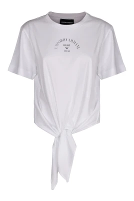 Bomull Crew-neck T-shirt med Front Knot Detalj