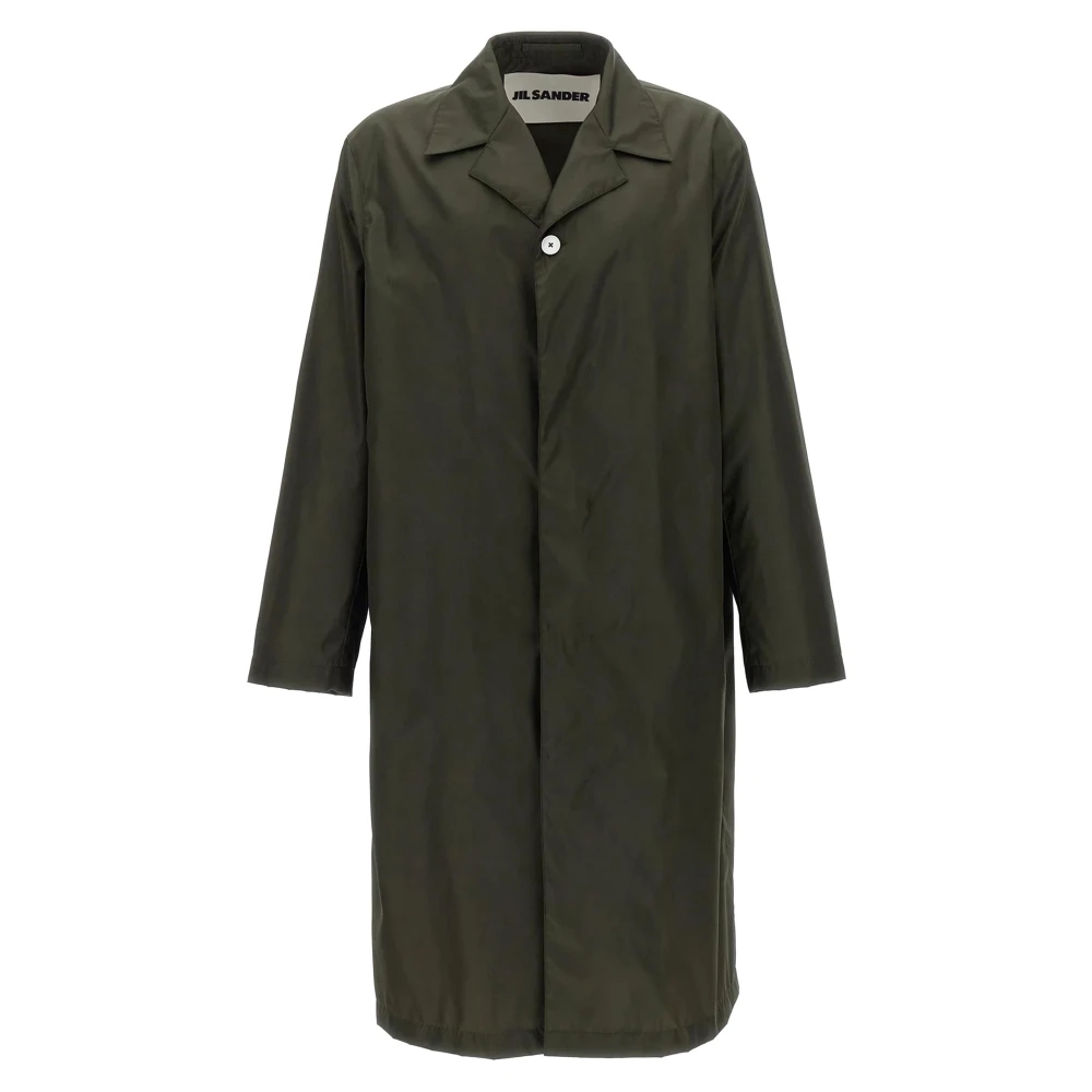 Jil Sander , Single-Breasted Coats, Male, Green, M, Sleek Polyamide Coat For Men